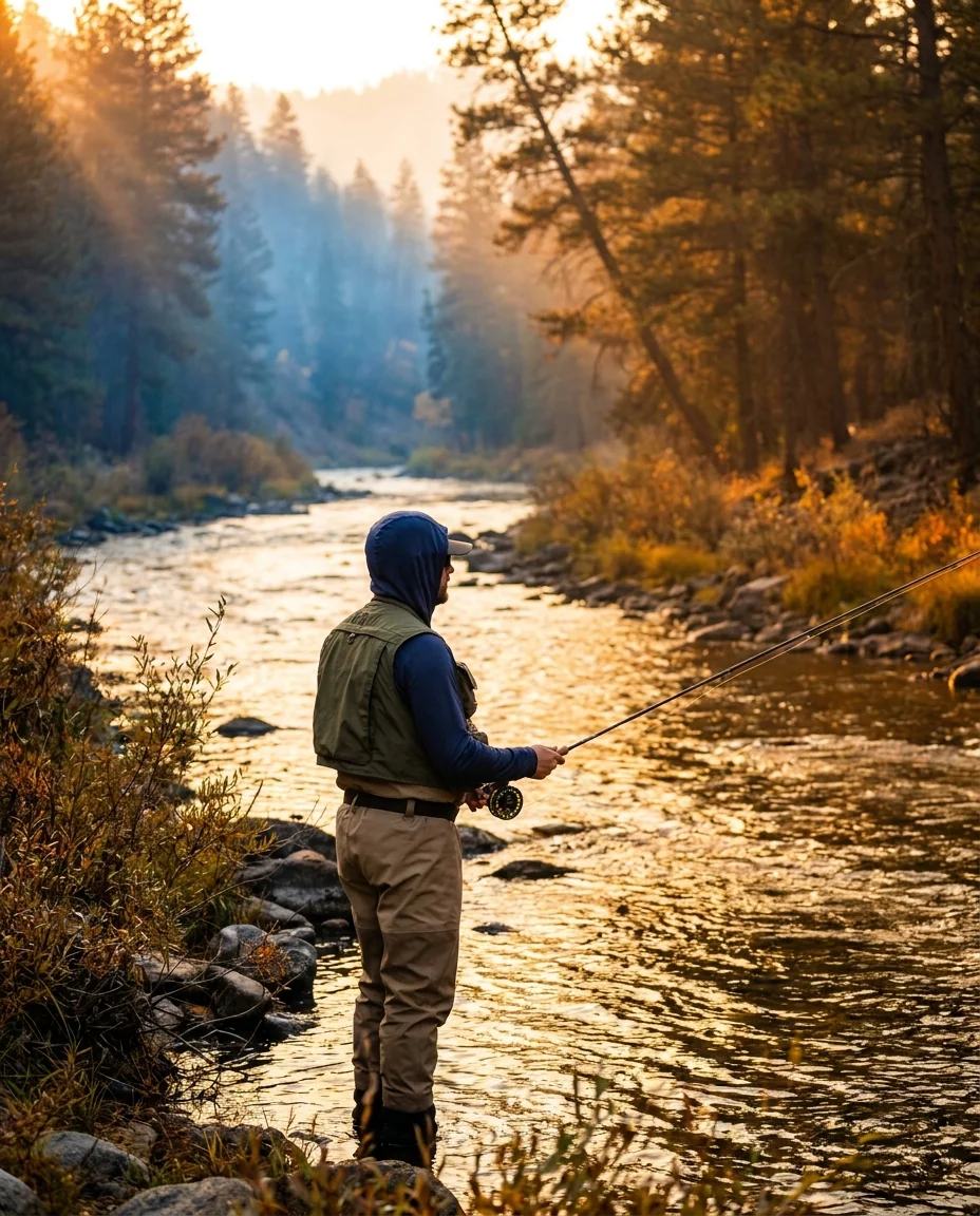 Fishing apparel brand lifestyle scene on the water