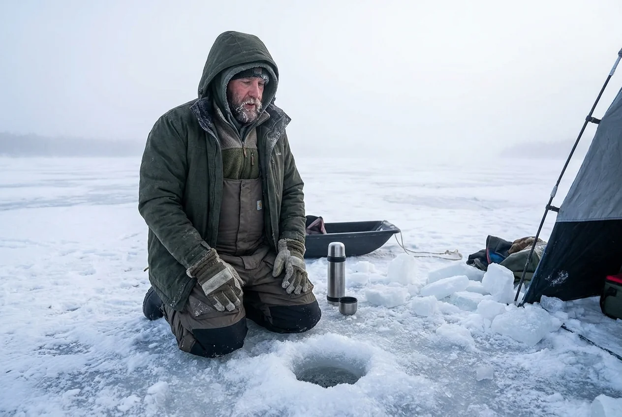 Cold weather ice fishing with thermal layers