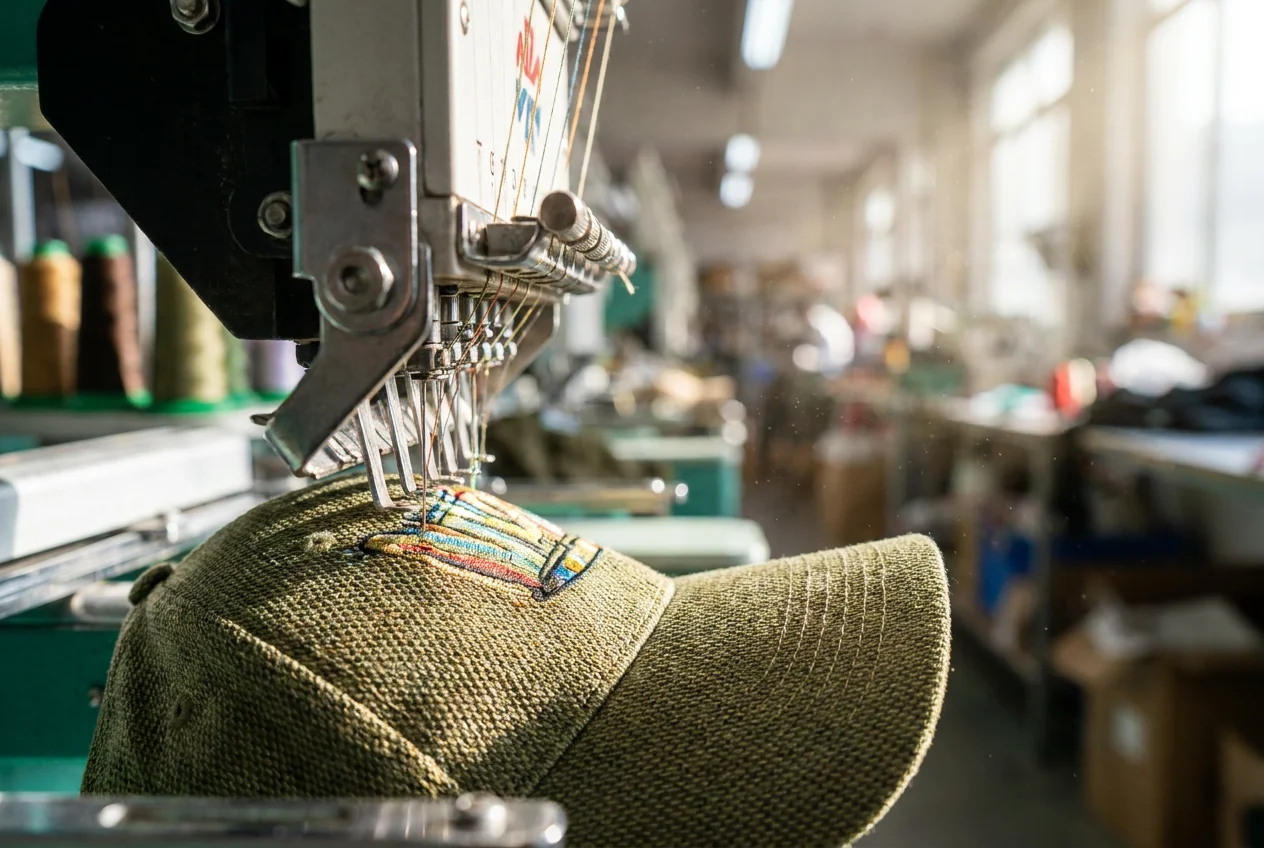 Embroidery thread detail on fishing cap