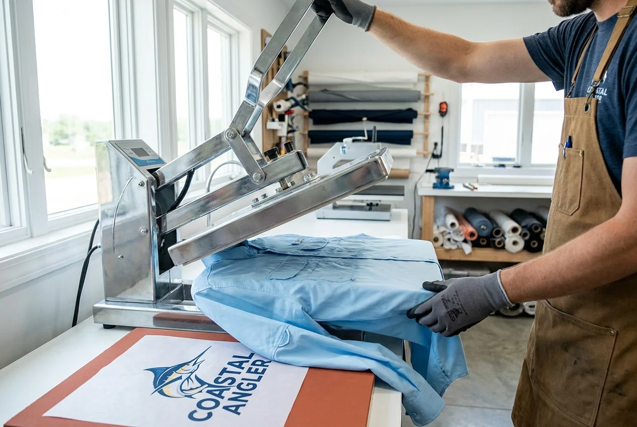 Heat transfer logo applied to apparel