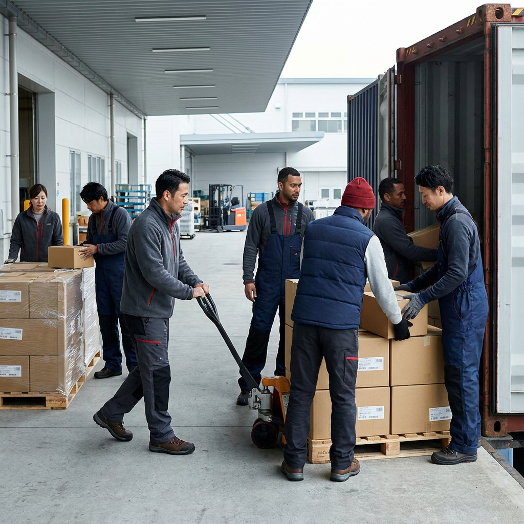 Export container loading at warehouse dock
