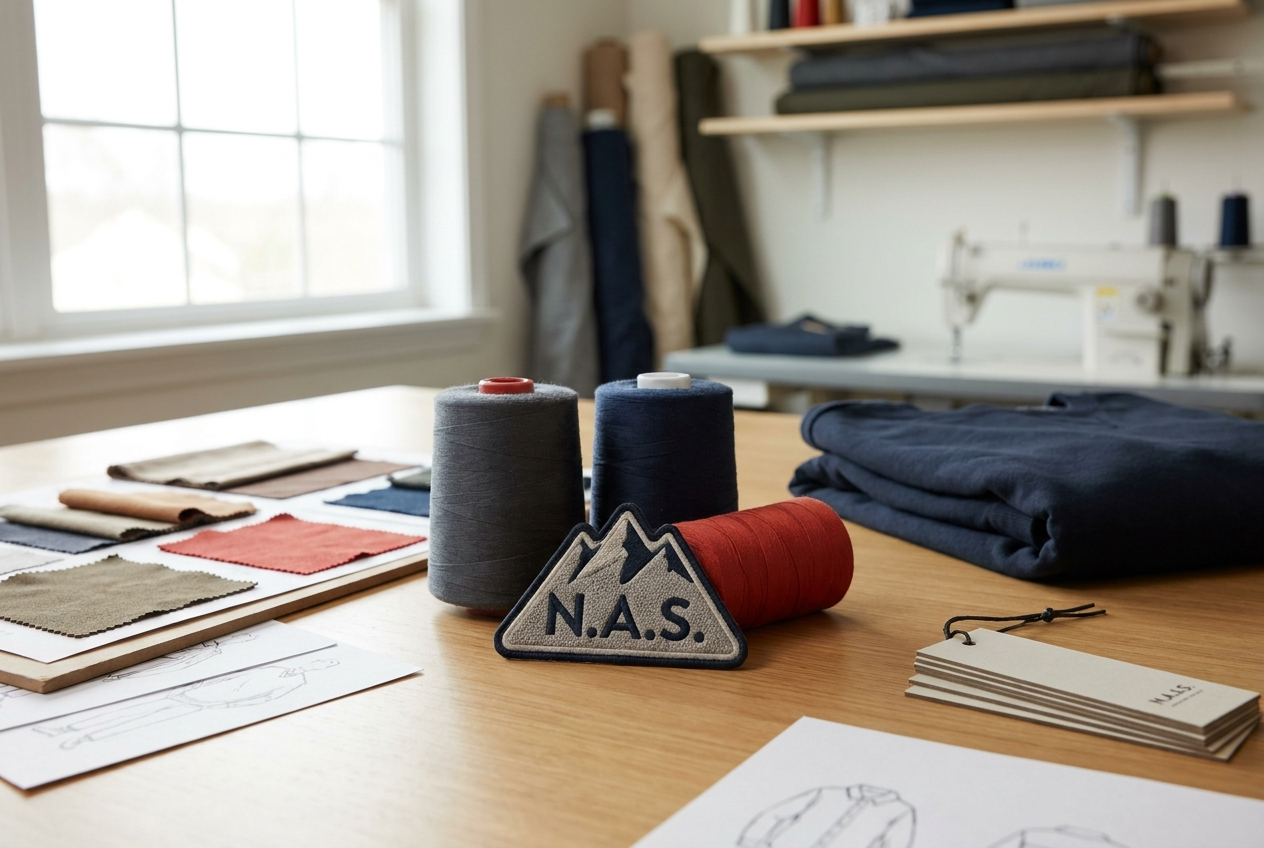Close-up of brand logo embroidery thread work
