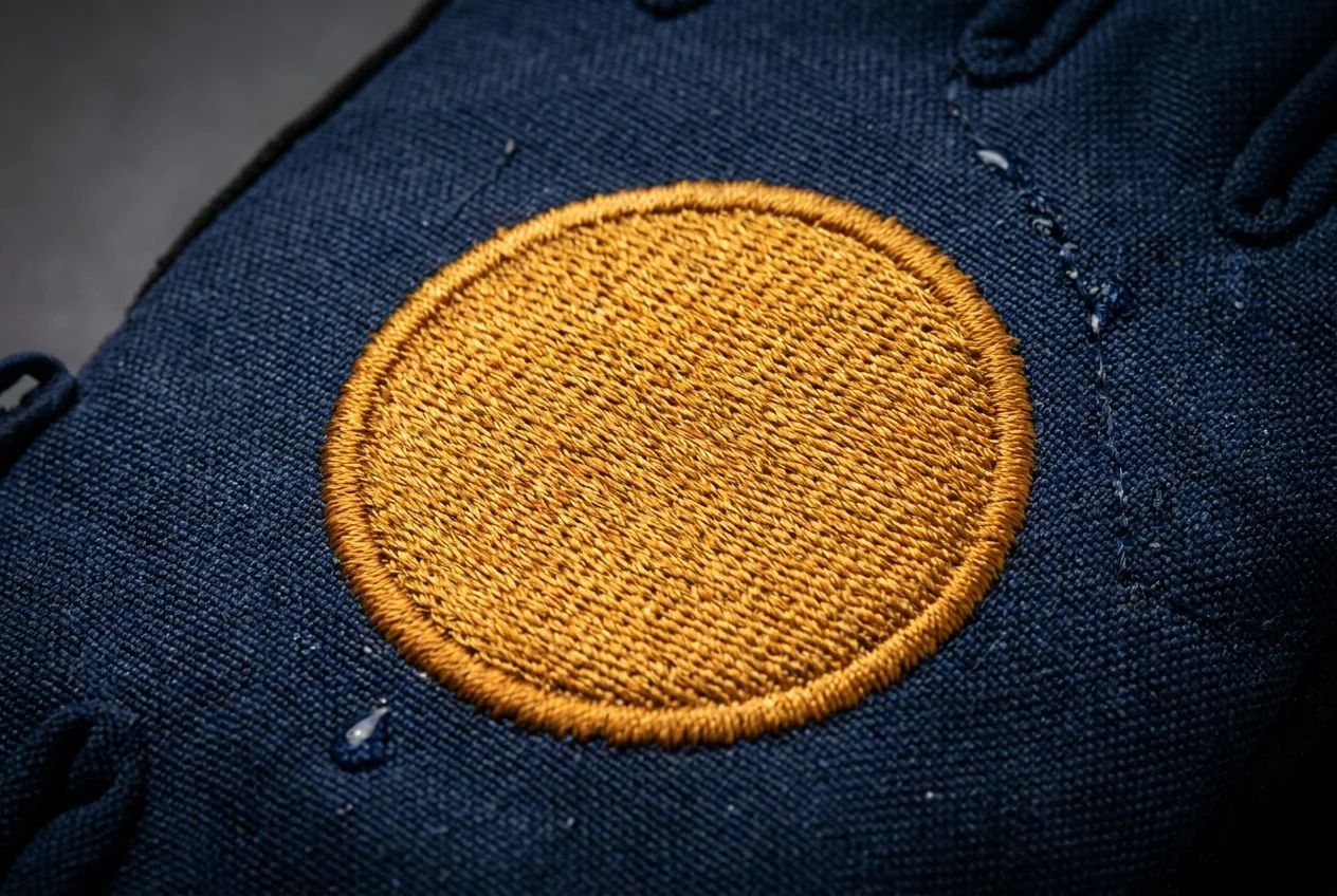 Embroidered brand logo on custom fishing glove back panel