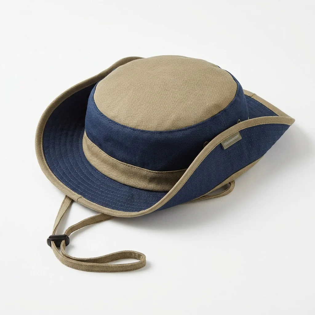 Custom wide-brim fishing sun hat with adjustable chin strap