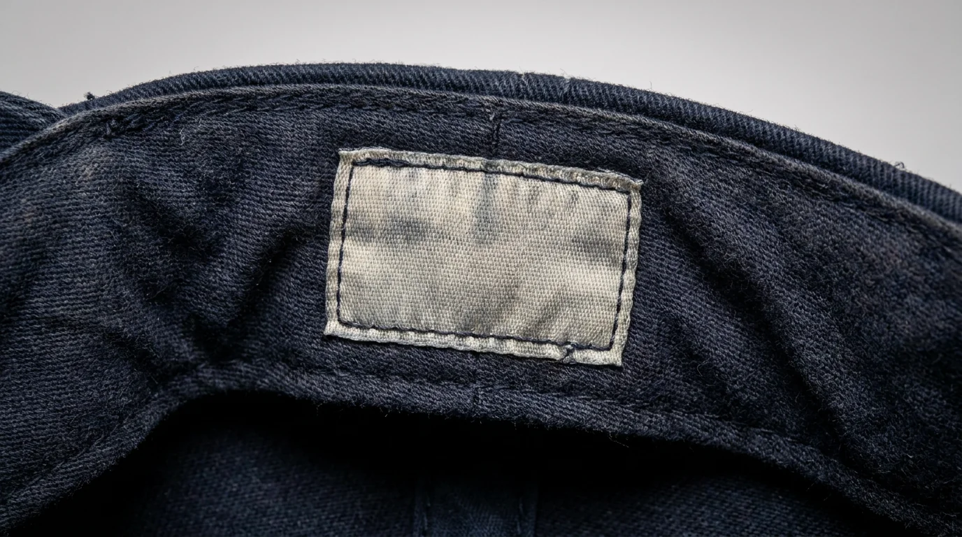 Custom woven label sewn inside a private-label fishing hat