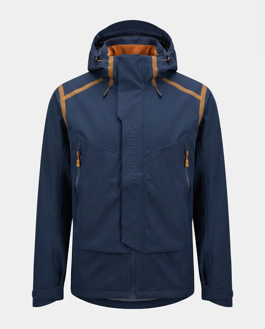 Detail view of a waterproof fishing jacket showing storm flap, taped seam, and waterproof zipper construction