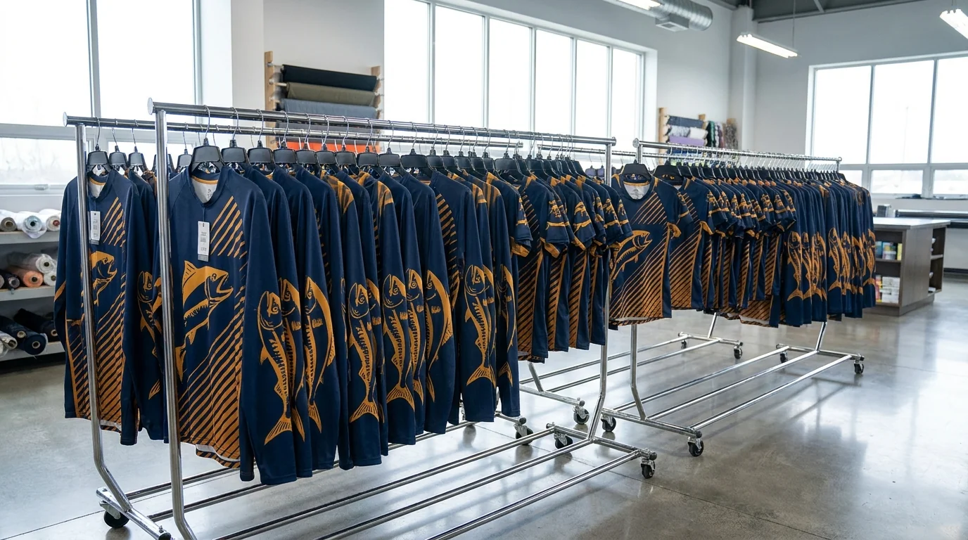 Event uniform jersey display, 80-piece bulk run