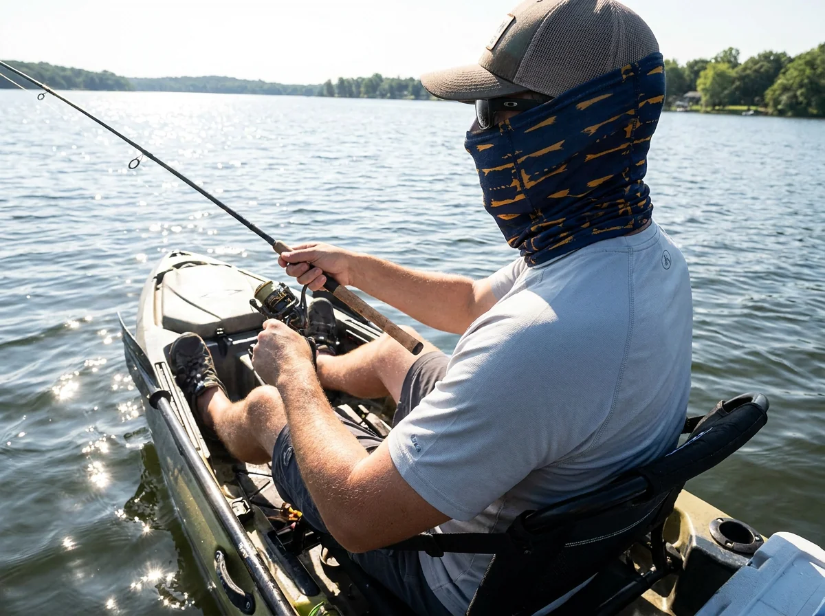 Custom 4-way stretch neck gaiter for kayak fishing
