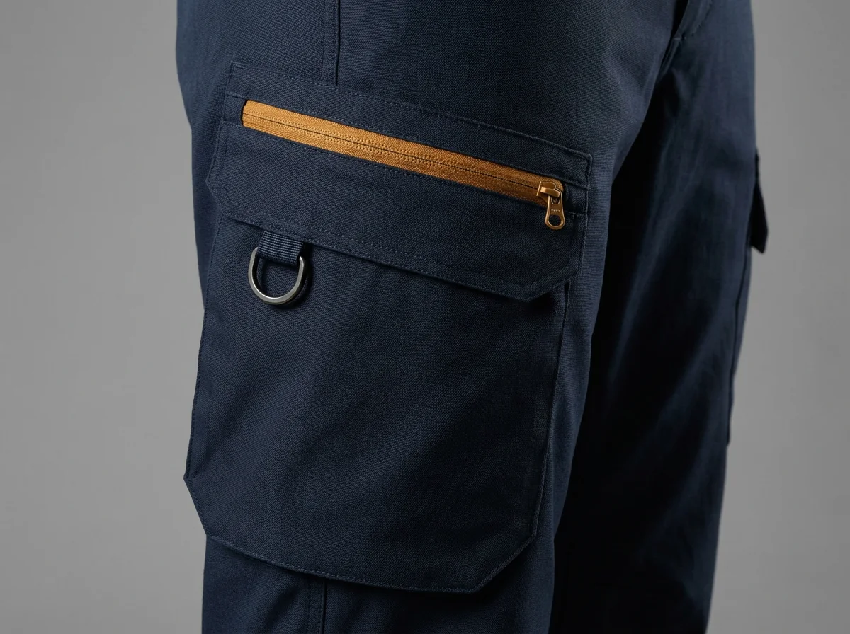 Custom cargo pocket layout option for fishing pants private label production