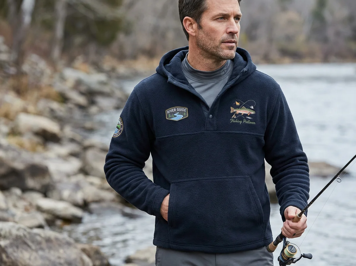 Custom fishing hoodies as a layering match for fishing pants