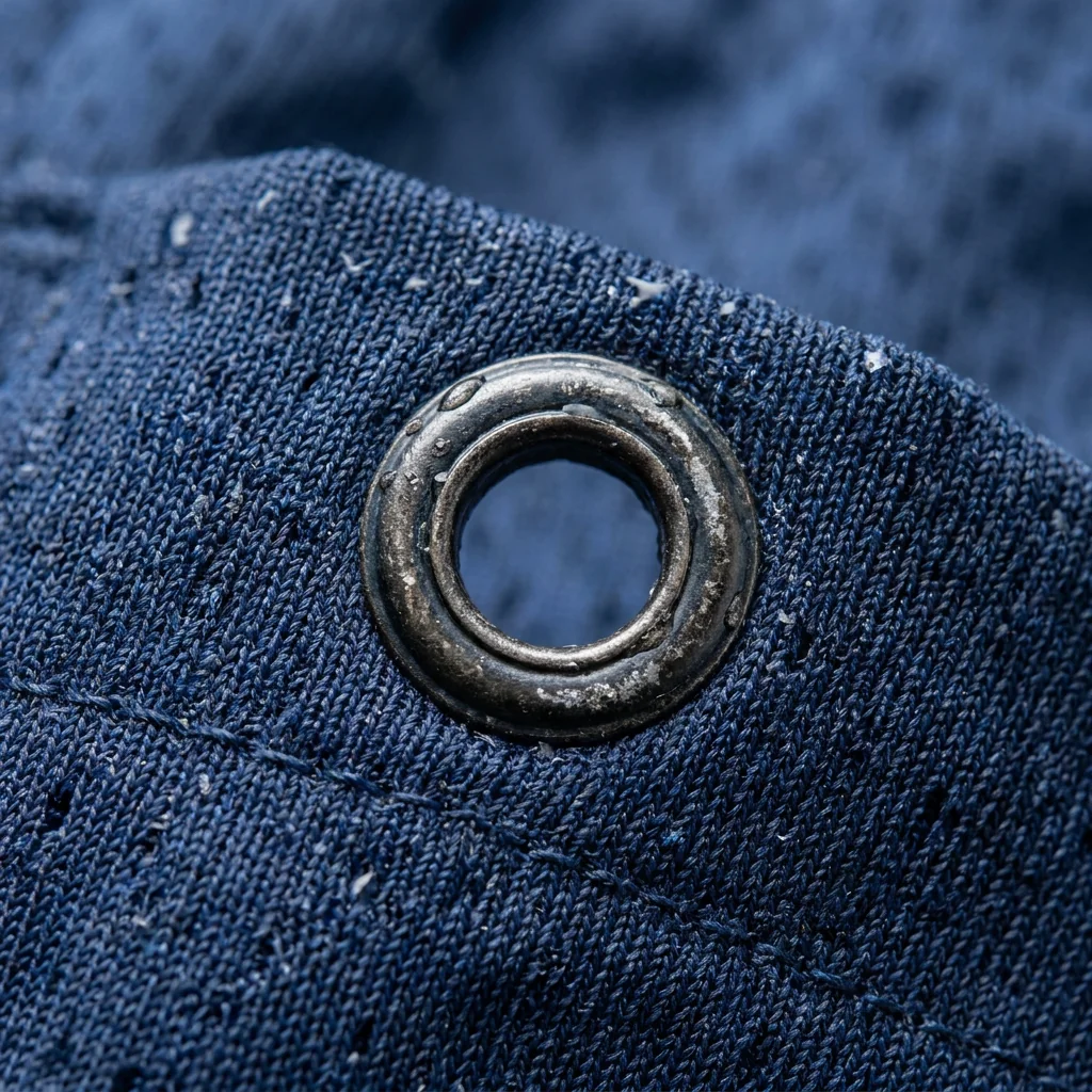 Drain hole closeup on cargo pocket for fast water exit