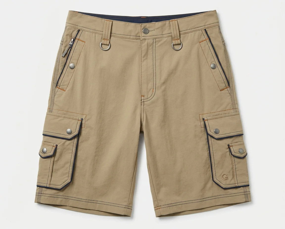 Custom cargo fishing shorts with multi-pocket layout for hot weather mobility