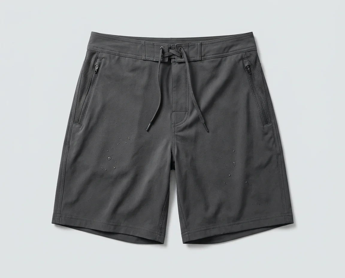 Hybrid fishing shorts combining board short style with quick-dry performance