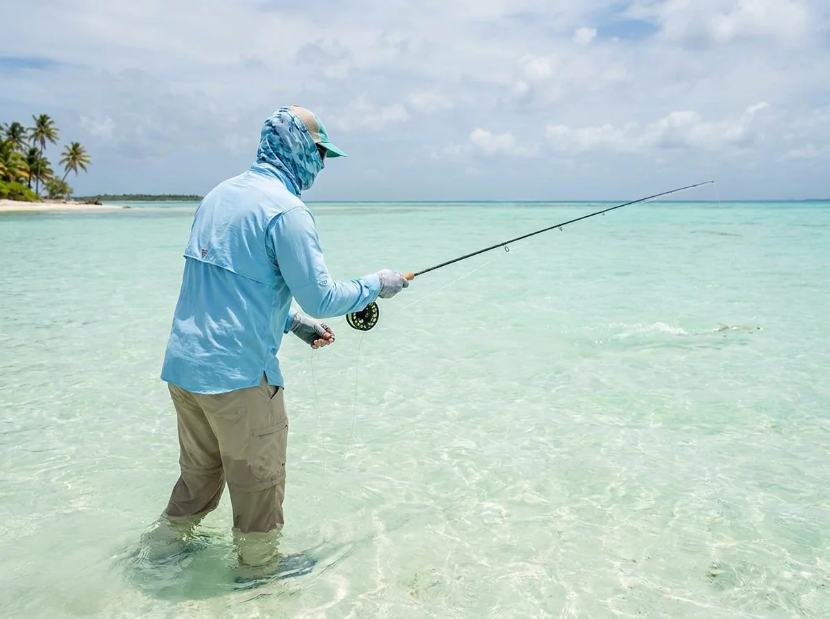 Saltwater bonefish flats fly fishing scenario