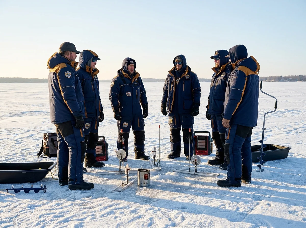 Ice fishing tournament team uniform scenario