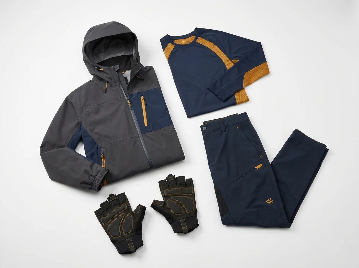Technical kayak fishing performance collection with jacket and gloves