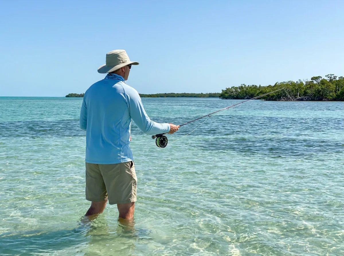 Coastal inshore saltwater fishing scenario with UPF apparel