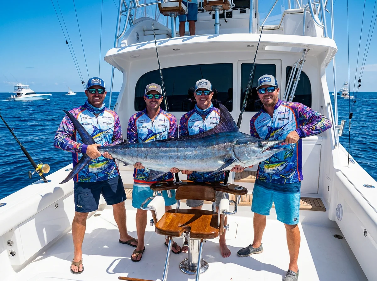 Tournament saltwater sport fishing scenario with team jersey collection