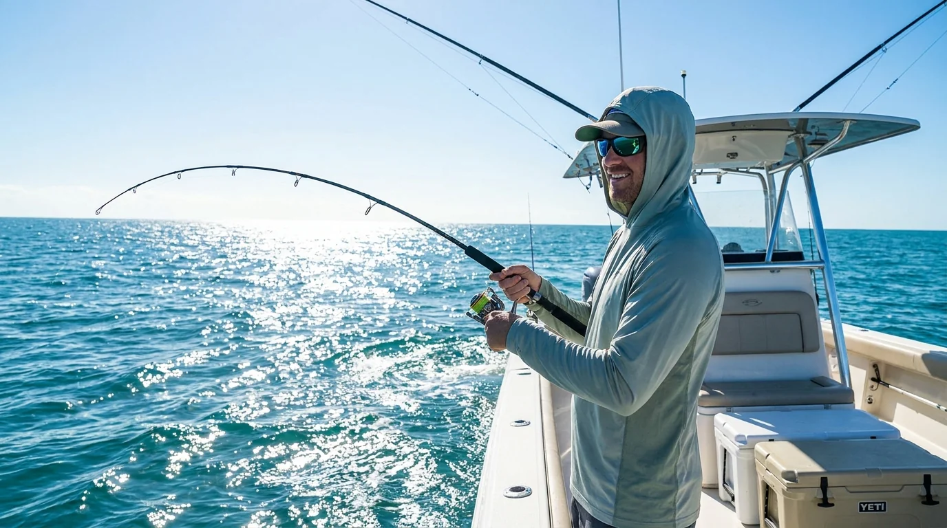 Saltwater fishing scene high reflected UV from open water