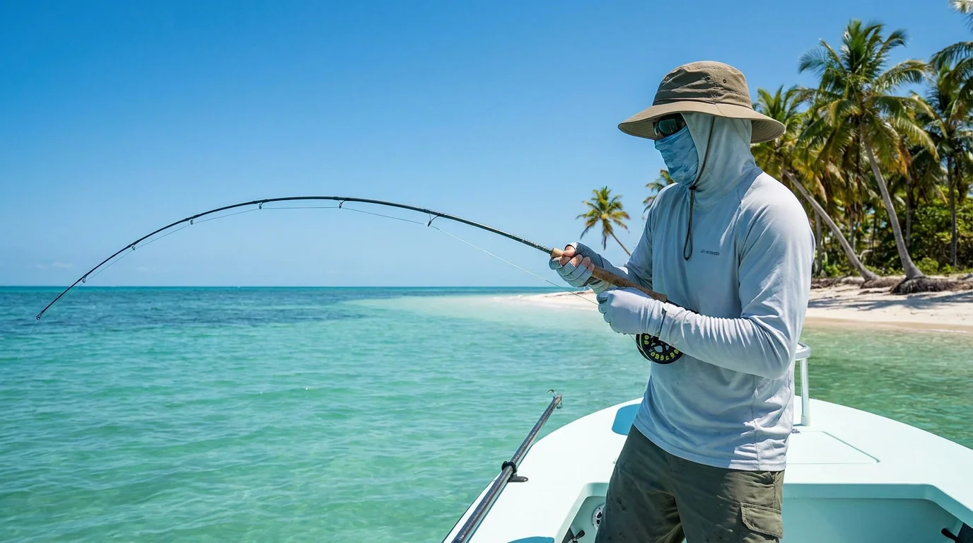 Tropical fishing year round UV intensity scene for full UPF system