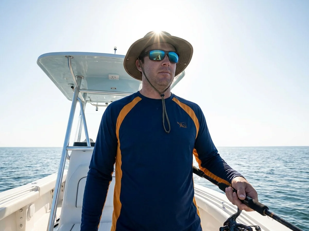 UPF long-sleeve fishing shirts and hoodies for upper body sun coverage